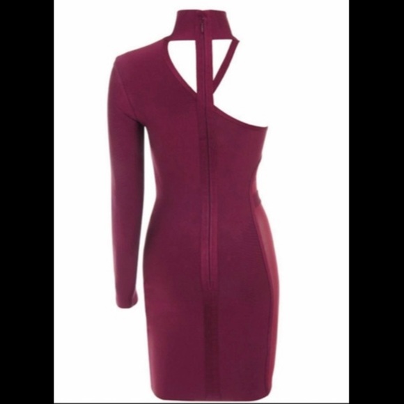 Burgundy Bandage One Shoulder Choker cutout dress - Picture 8 of 11